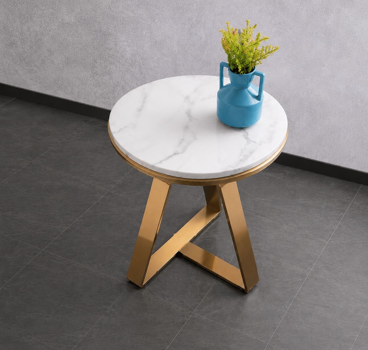 Compact Round Marble Side Table with Sculptural Base
