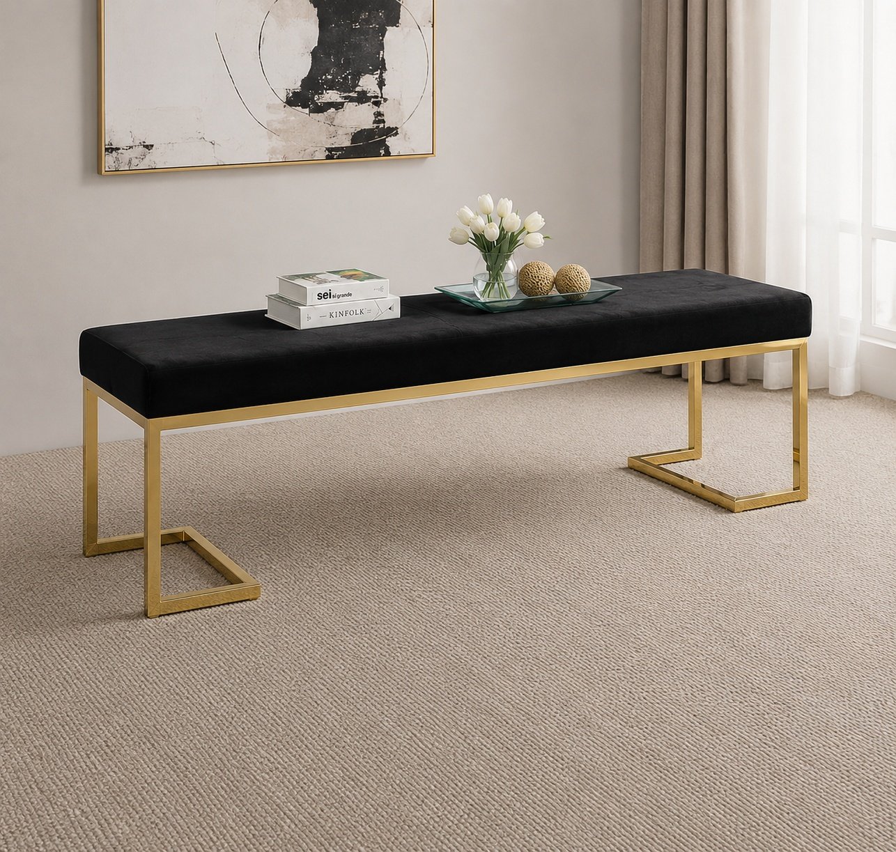 Contemporary Black Bench with Sleek Frame