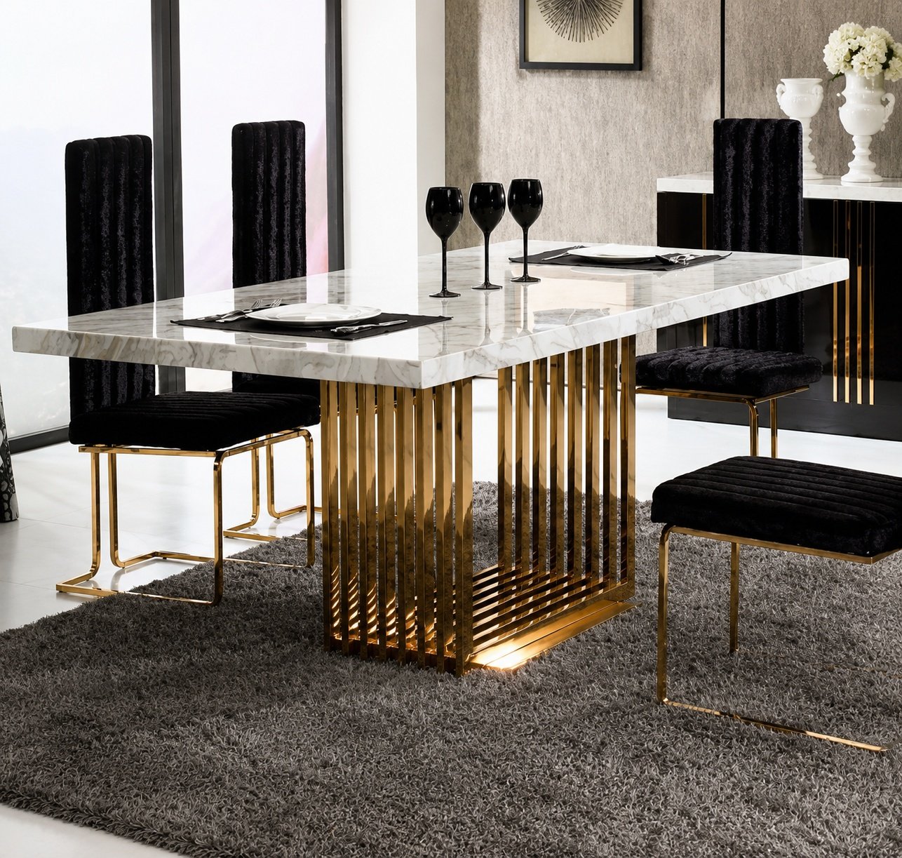 Marble Dining Table with Architectural Gold Base