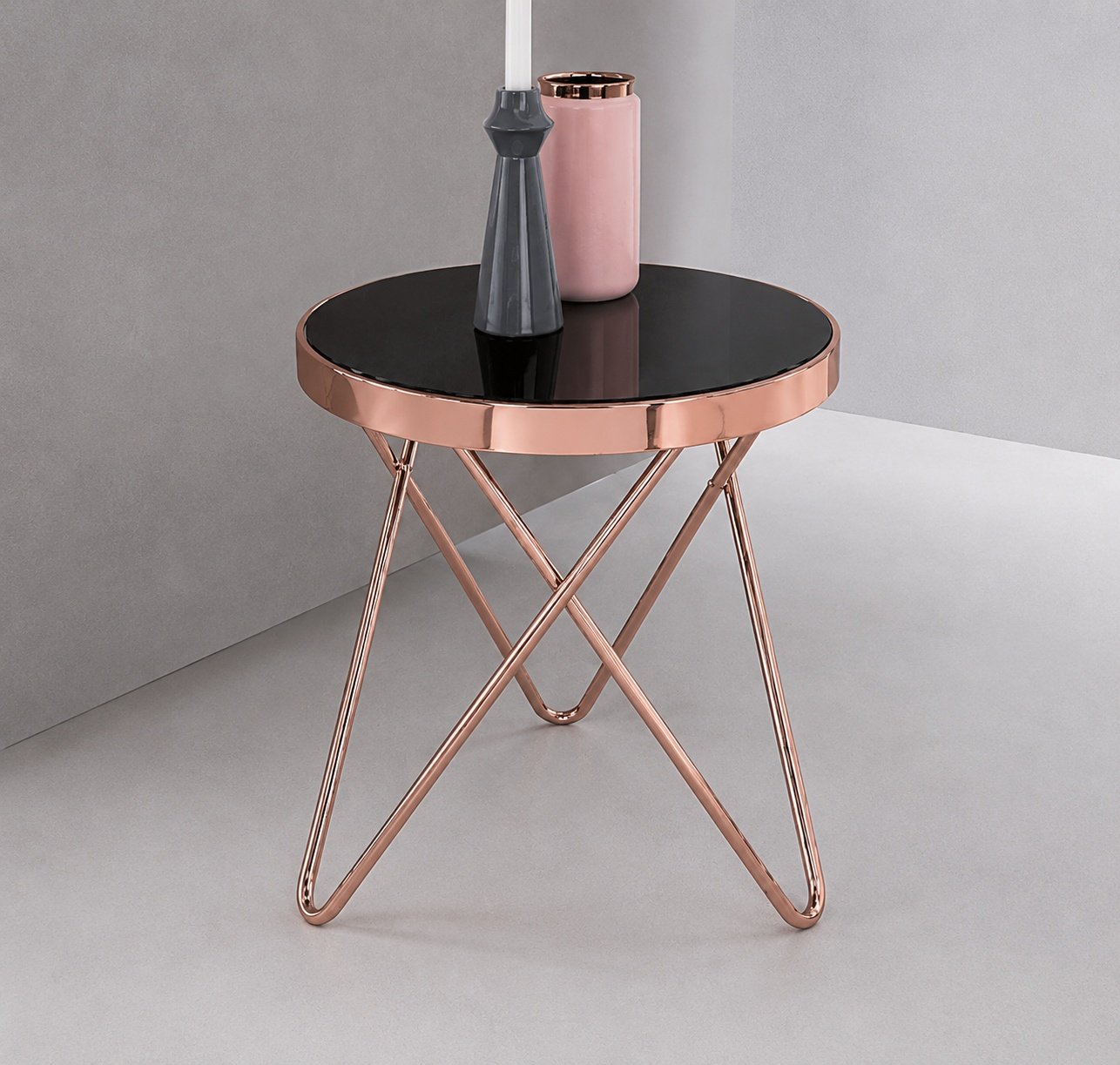 Black Marble Side Table with Rose Golden Base