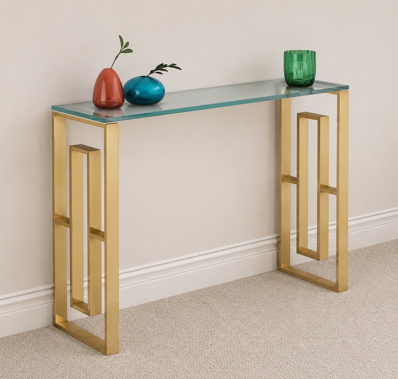 Sleek Glass Console with Geometric Frame