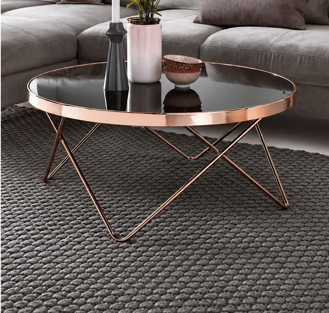 Black Marble Coffee Table with Rose Golden Frame