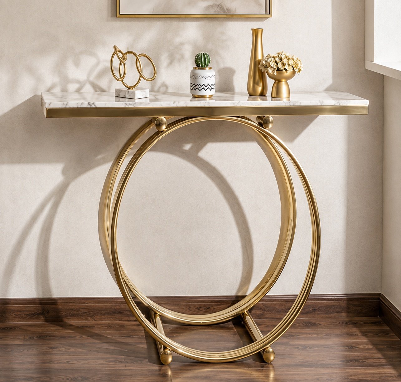 Sculptural Circular Console with Marble Top