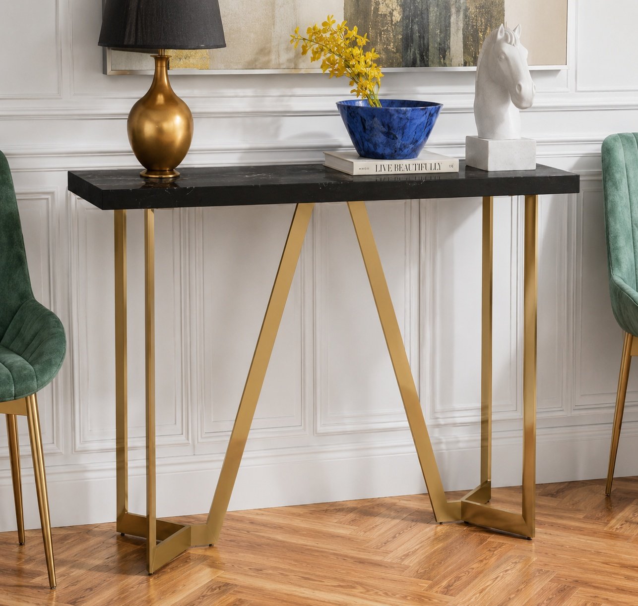 Sculptural Console with Bold Black Marble Top