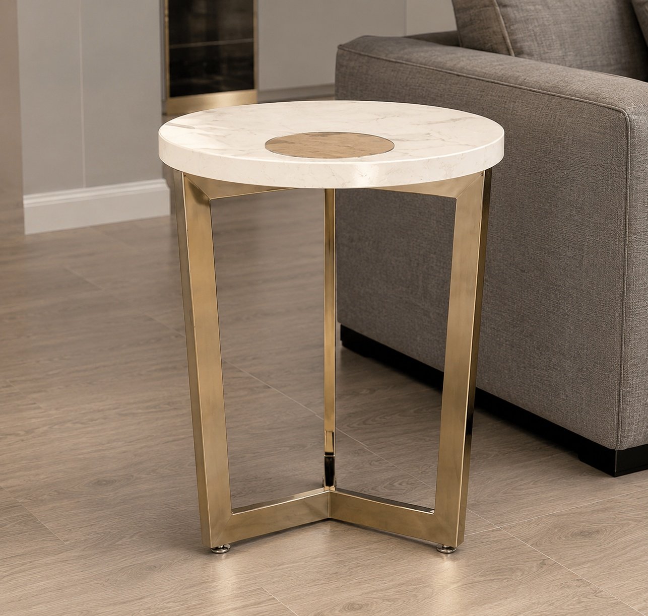 Compact Marble Side Table with Geometric Base