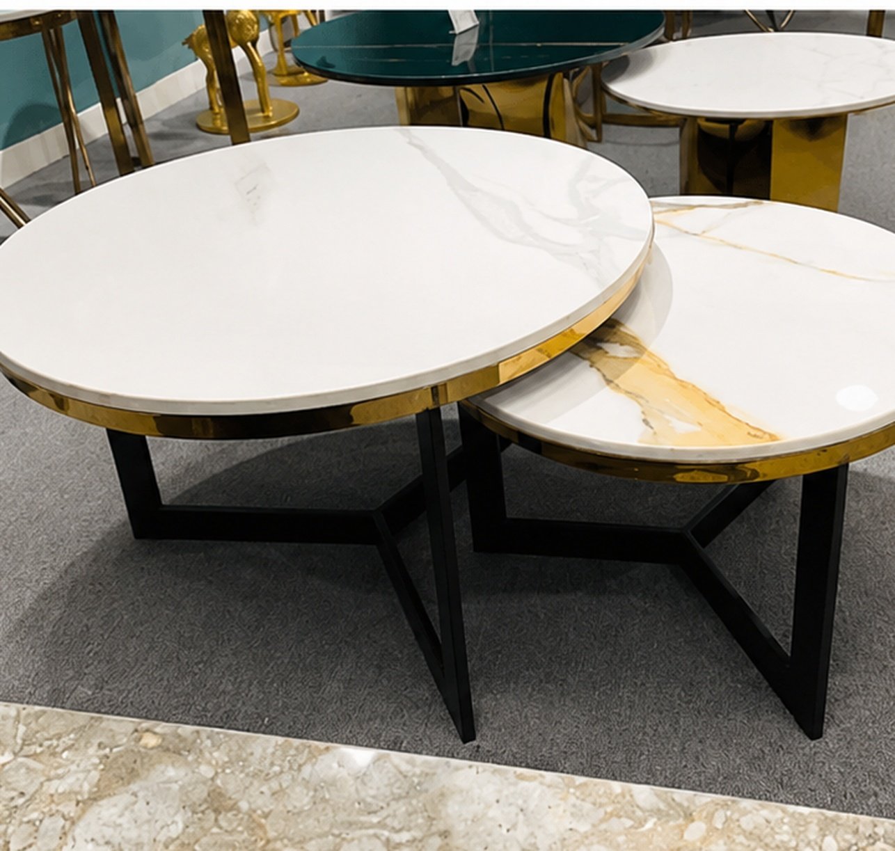 Modern White Marble Nesting Coffee Table Set