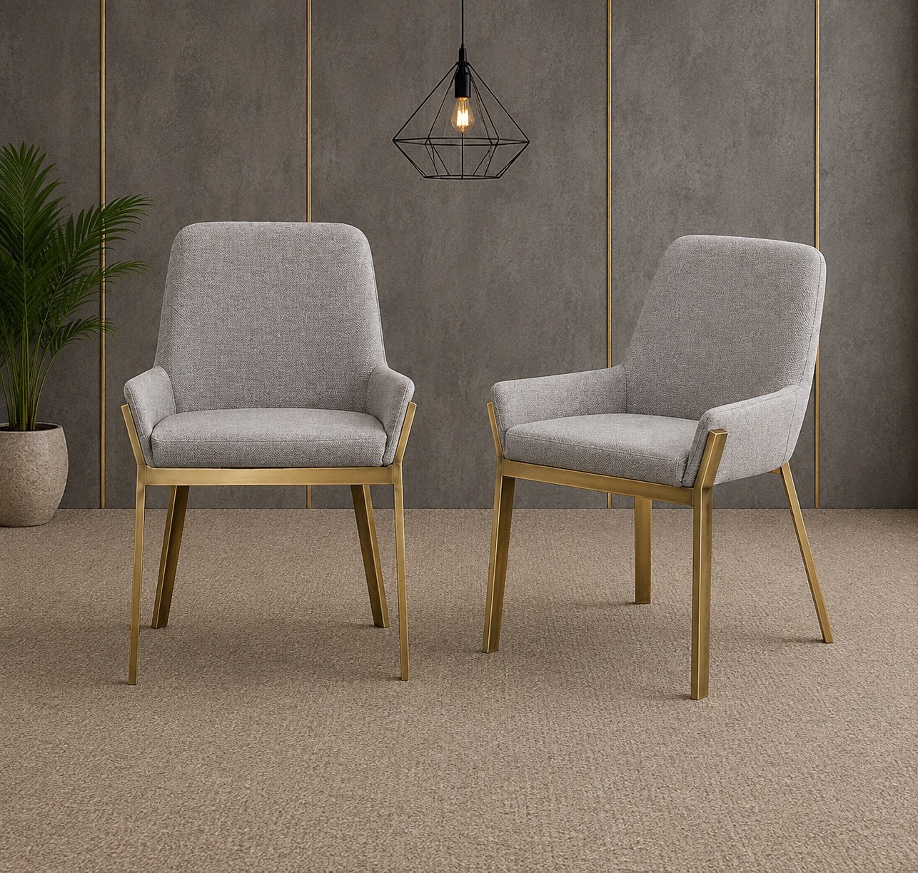 Contemporary High Back Dining Chair with Gold Frame