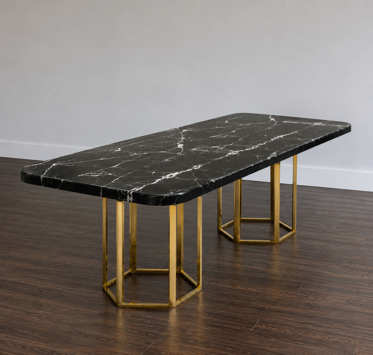 Luxury Black Marble Dining Table with SS 304 Metal Base