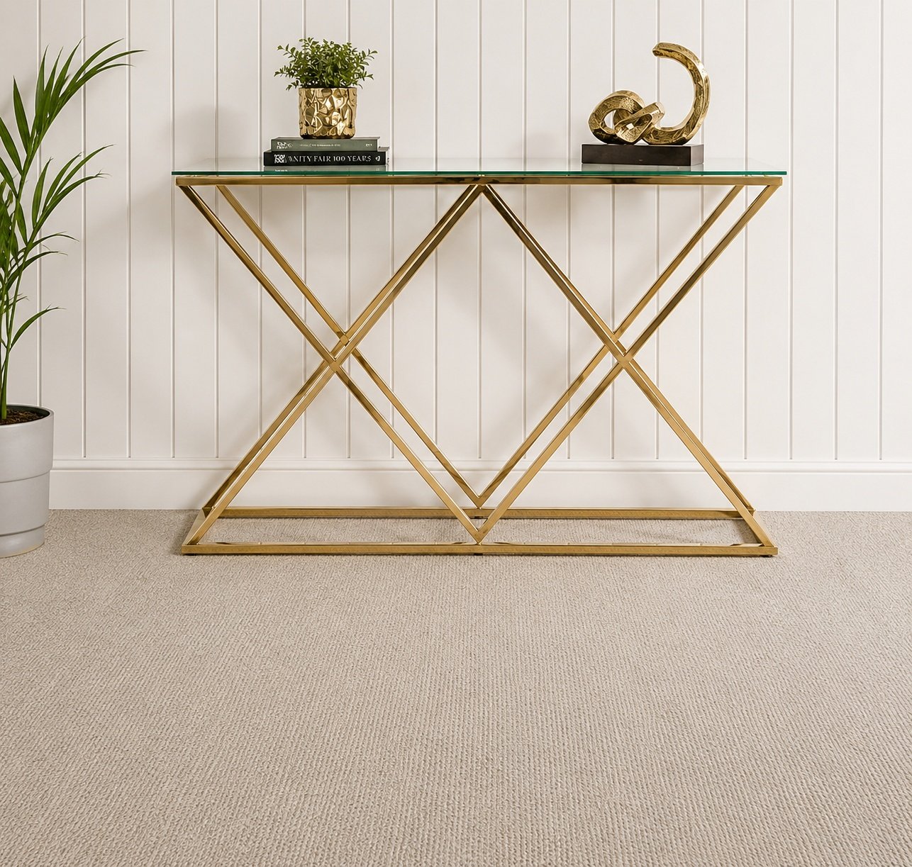 Geometric Golden Console Table with Marble Top