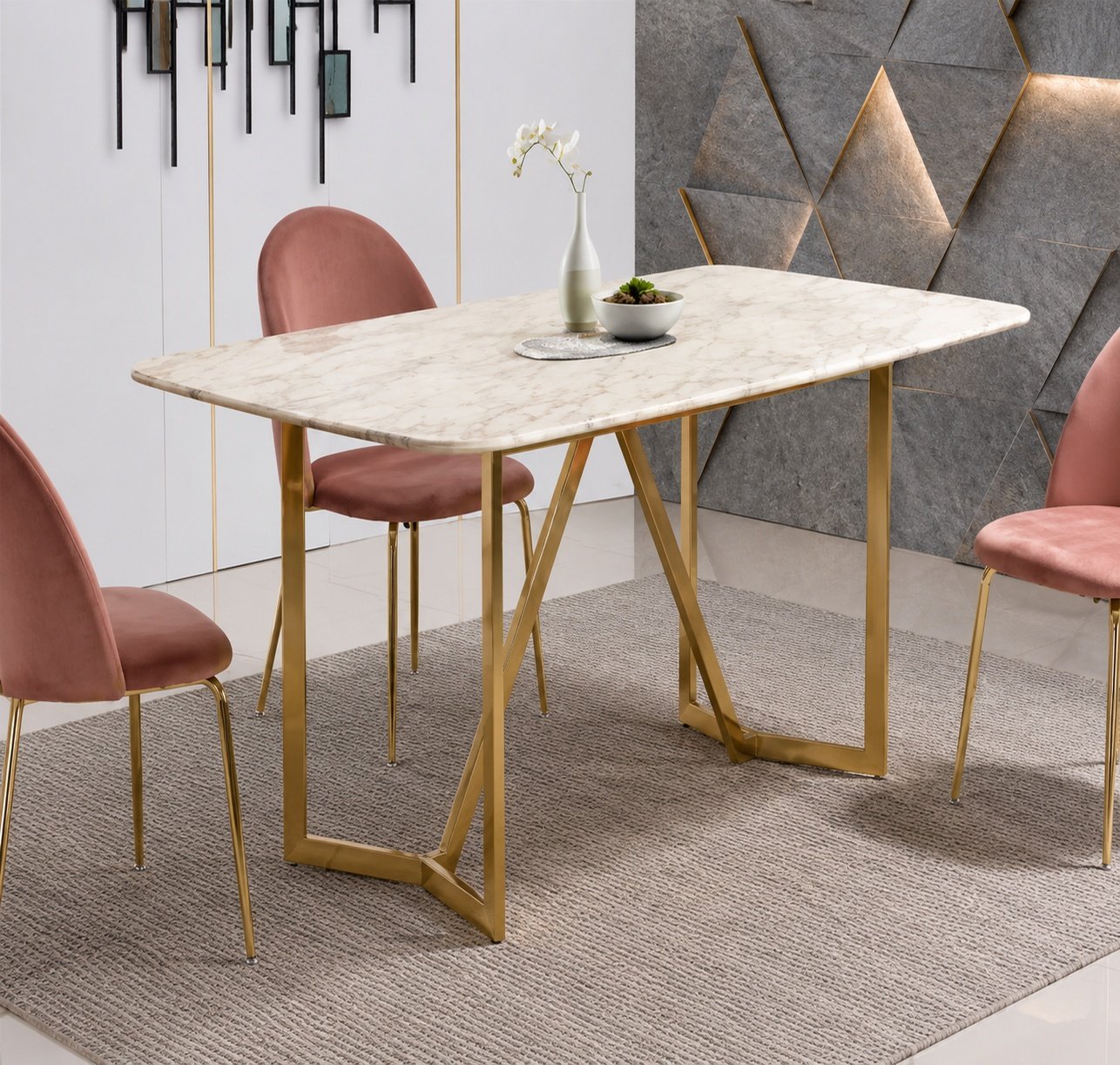 Contemporary Marble Dining Table with Sculptural Frame