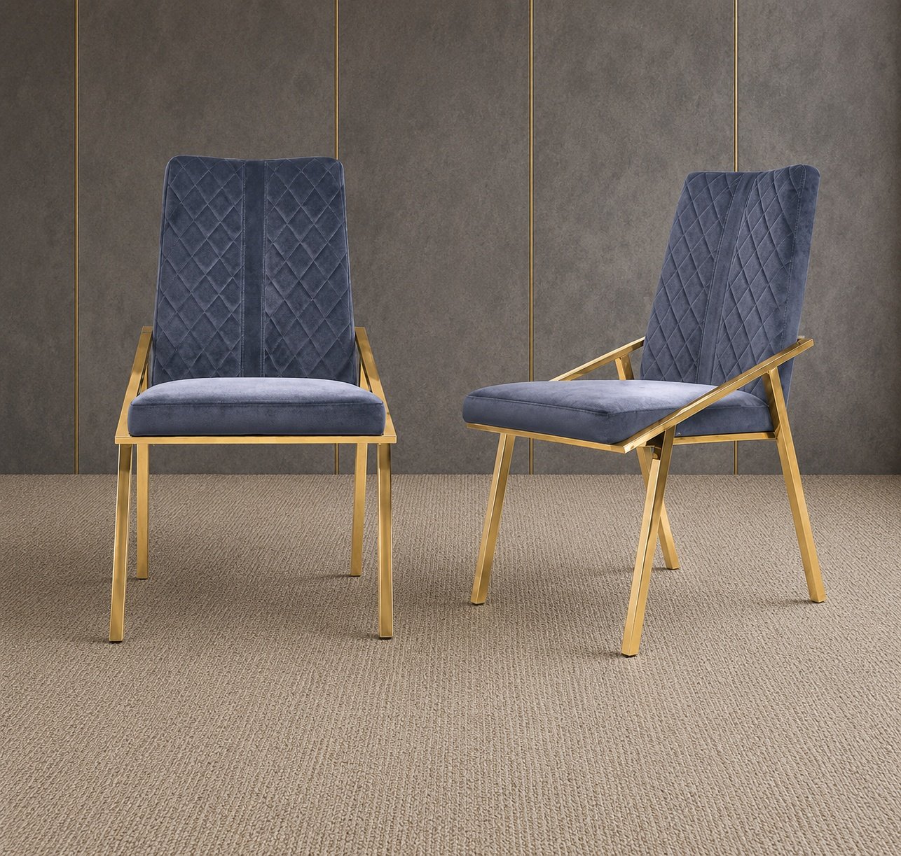 Quilted Velvet Dining Chair with Sculpted Gold Frame