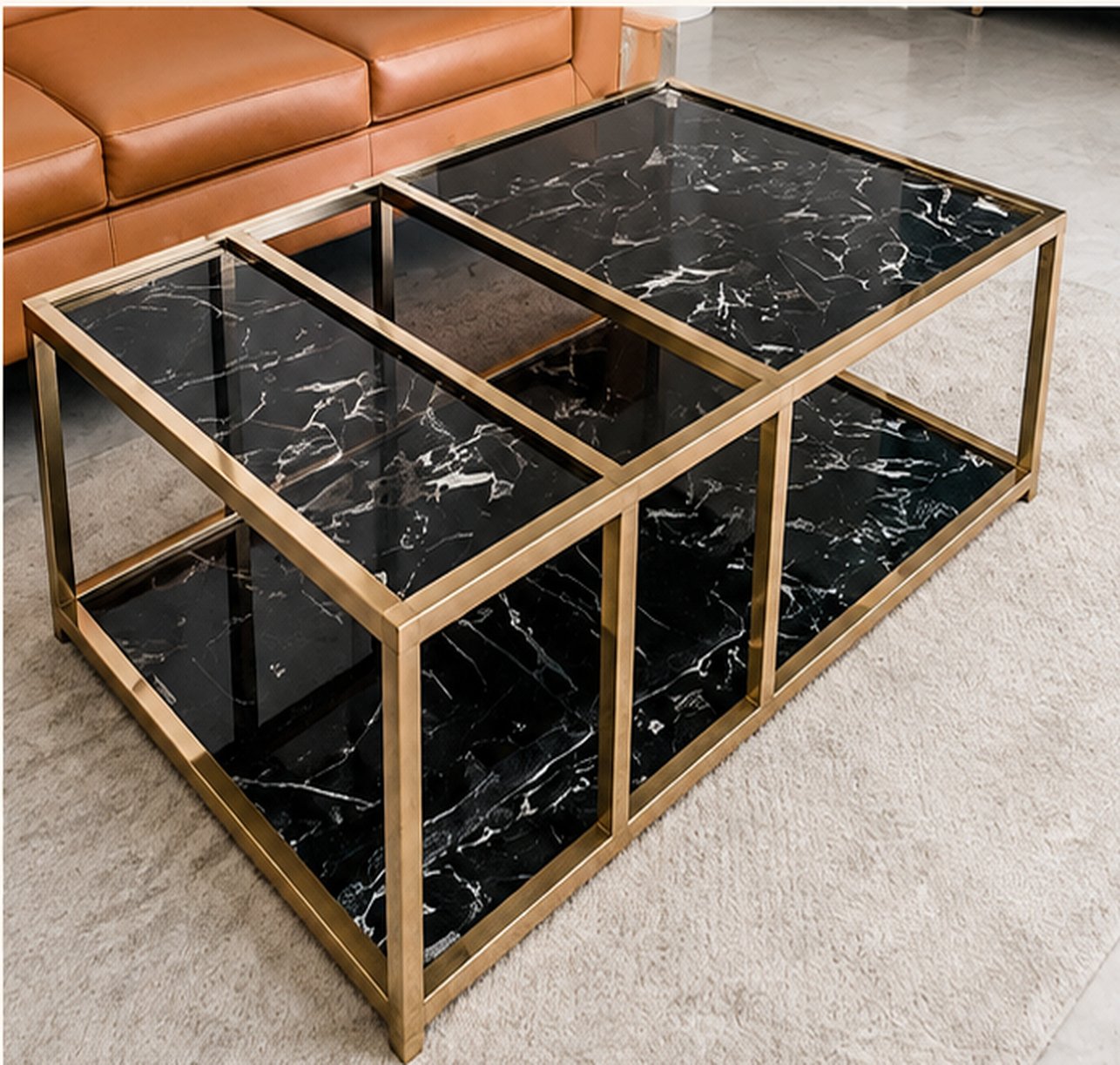 Two Level Black Marble Coffee Table