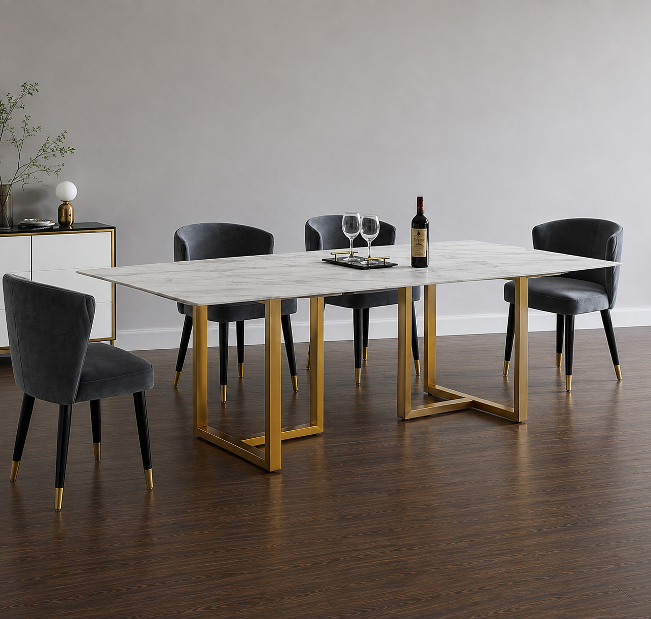 Luxury Marble Dining Table with Gold Stainless Steel Base