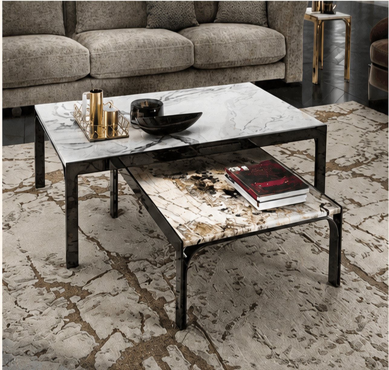 Modern Two Level Marble Coffee Table